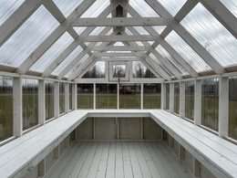 Greenhouse Interior with Potting Shelves